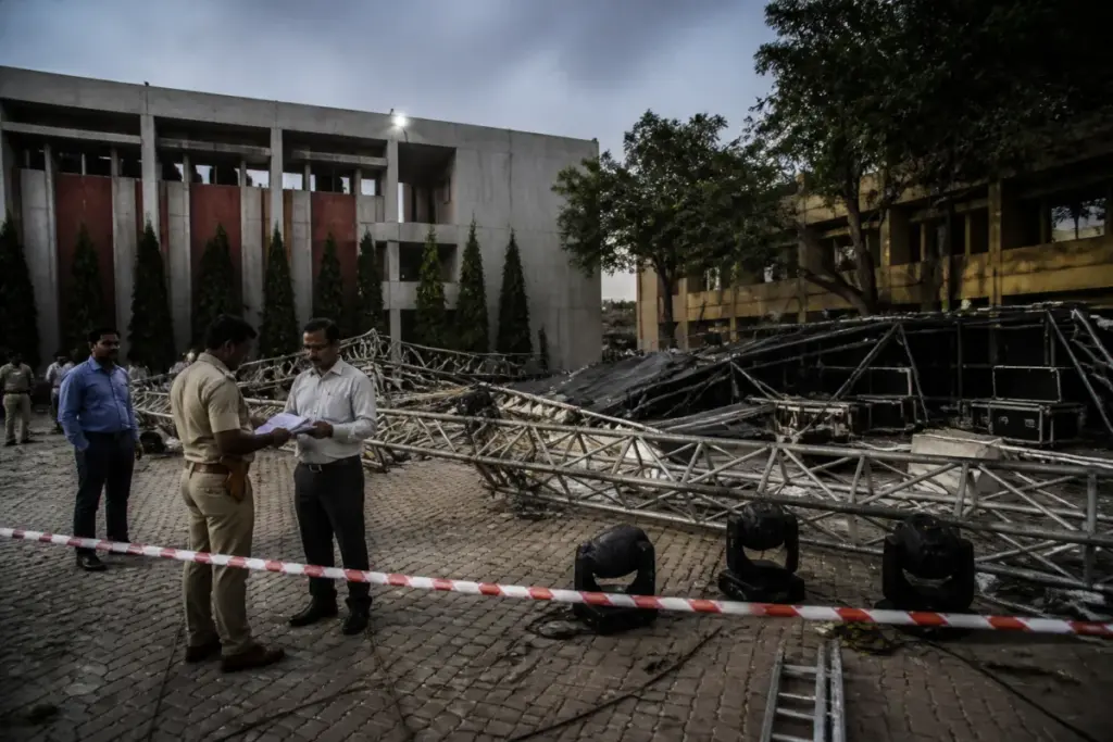 MVSR College tragedy after a temporary lighting truss collapsed during a campus event in Nadergul