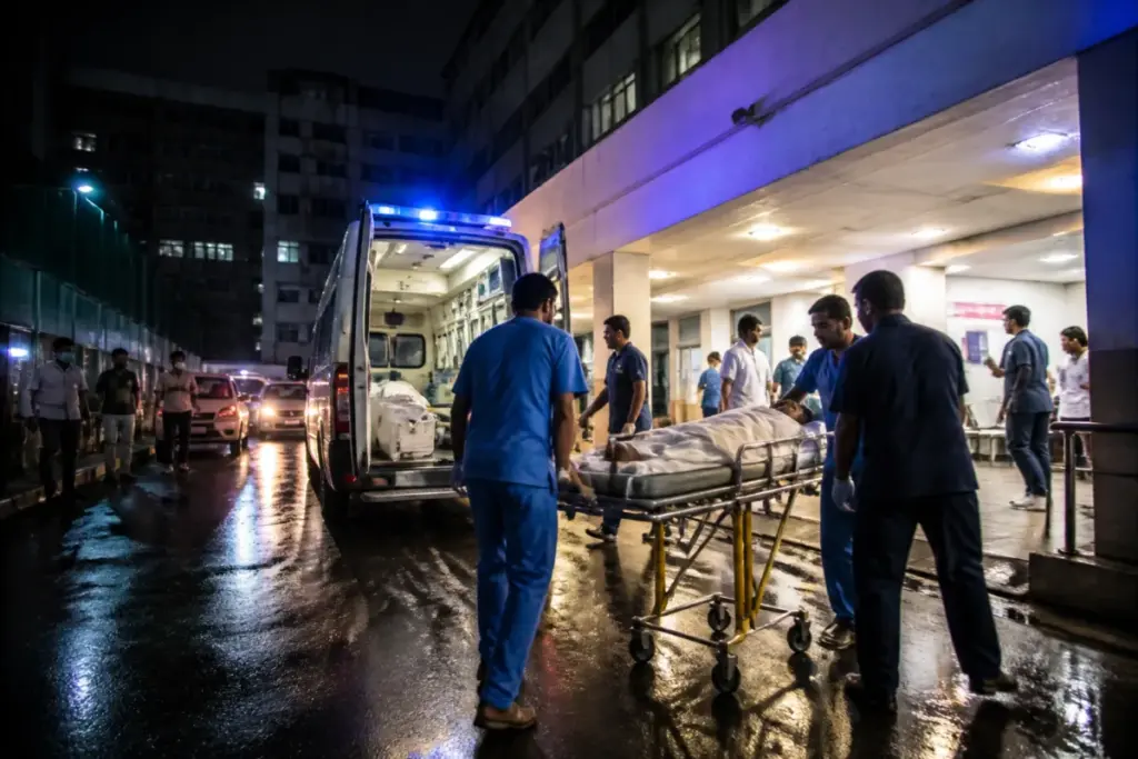 Kolkata hospital transfers involving an ambulance outside a major public hospital