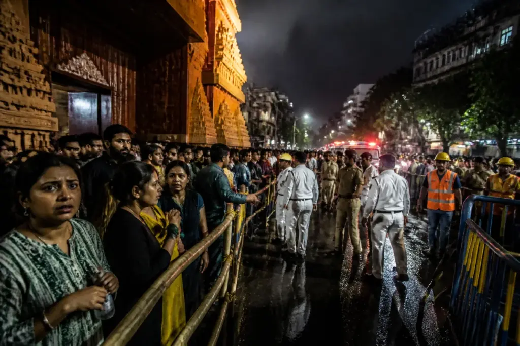 Kolkata stampede aftermath near a crowded Durga Puja pandal
