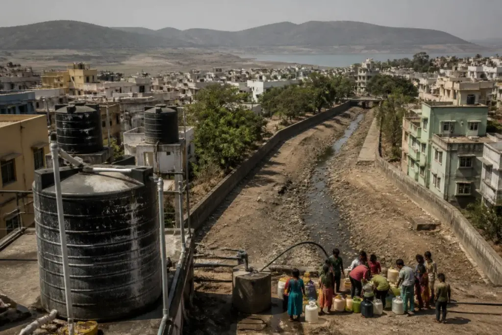 Pune water cuts affecting a residential neighbourhood amid low dam storage and dry conditions