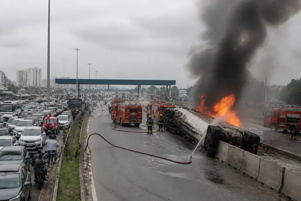 Bengaluru chemical truck fire on NICE Road near the Kanakapura Road toll