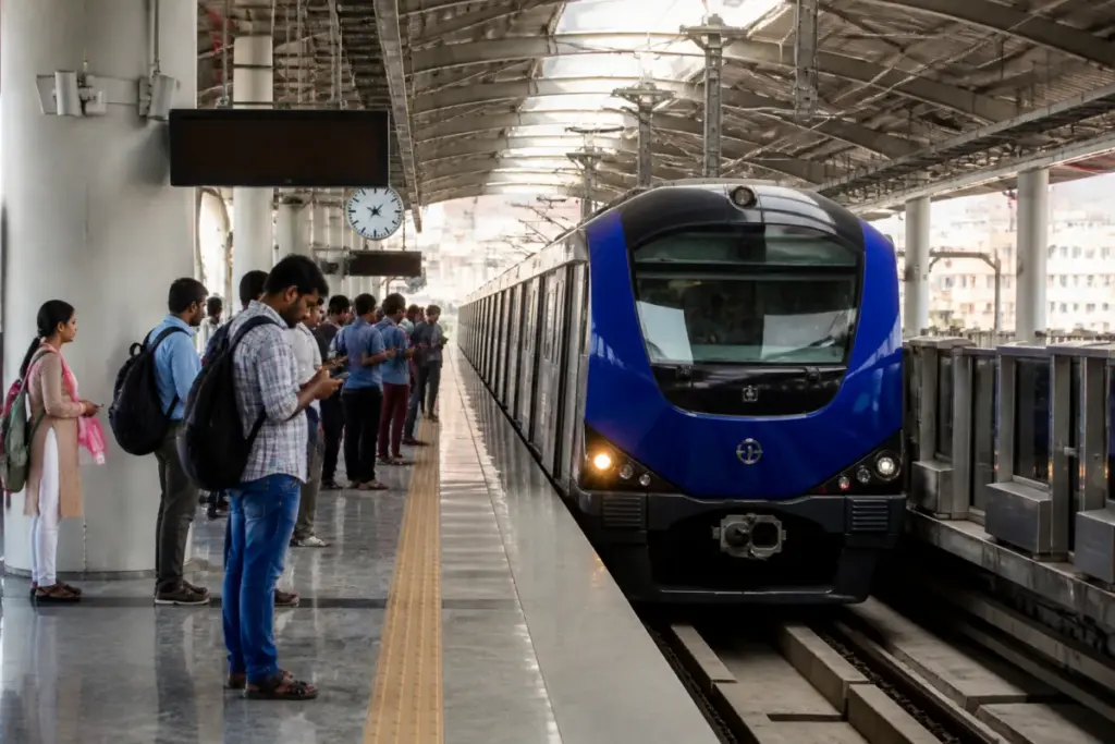 Chennai Metro train operating on the holiday timetable