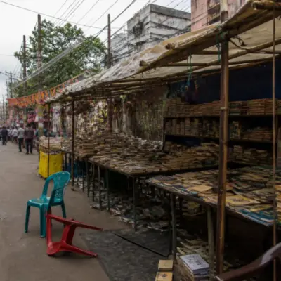 Barrackpore book stalls near a busy Kolkata-area public market