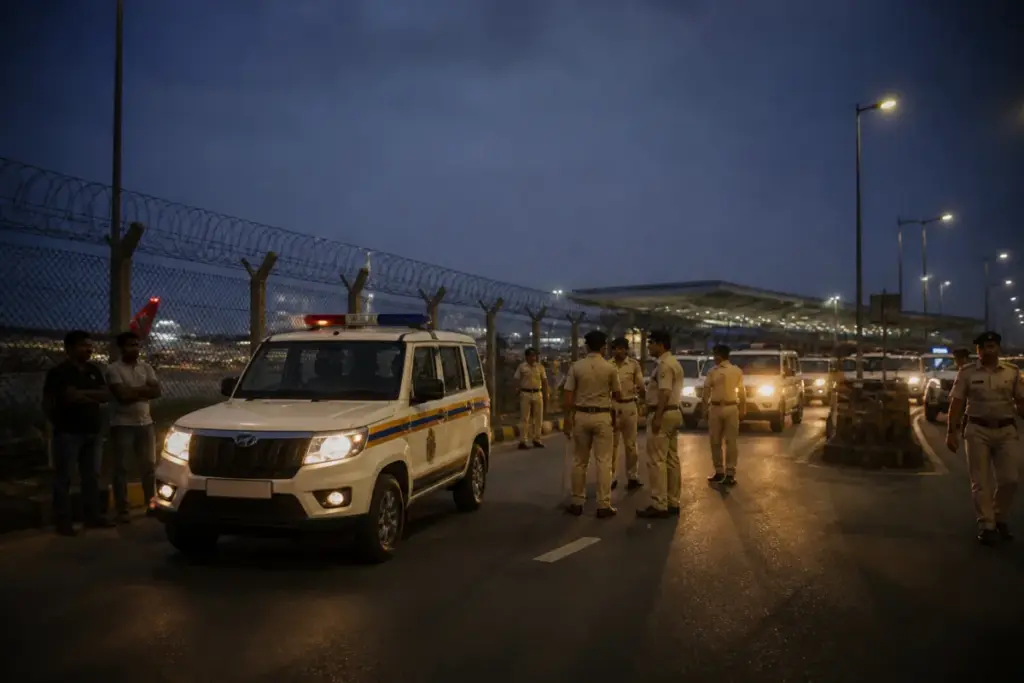 Police presence near Baramati Airport after a reported Baramati businessman attack