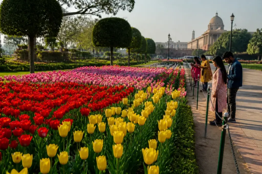 Delhi tulip bloom in an NDMC park during the winter flowering season