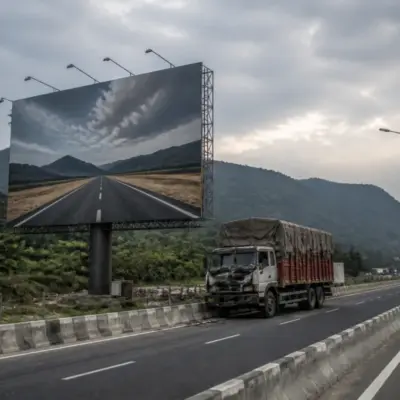 Delhi-Dehradun Expressway hoarding beside a high-speed road