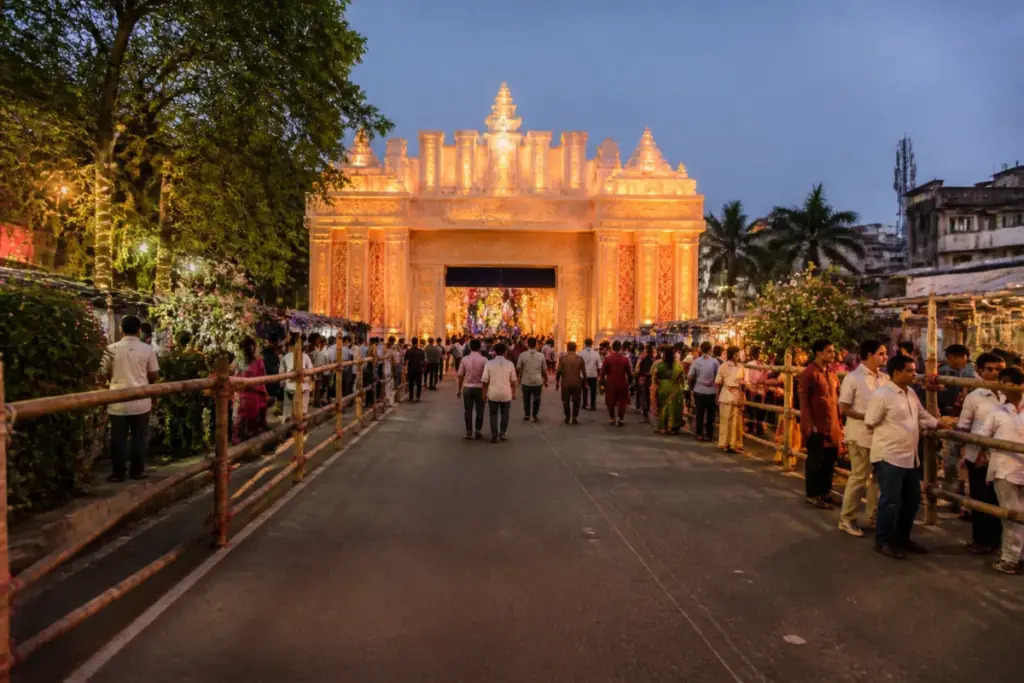 Dhanbad Durga Puja safety measures at a pandal entrance widened for crowd evacuation