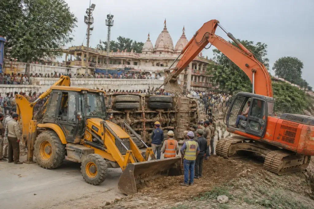 Mine machinery used in the Gwalior temple tragedy rescue operation at Sheetla Mata temple fair