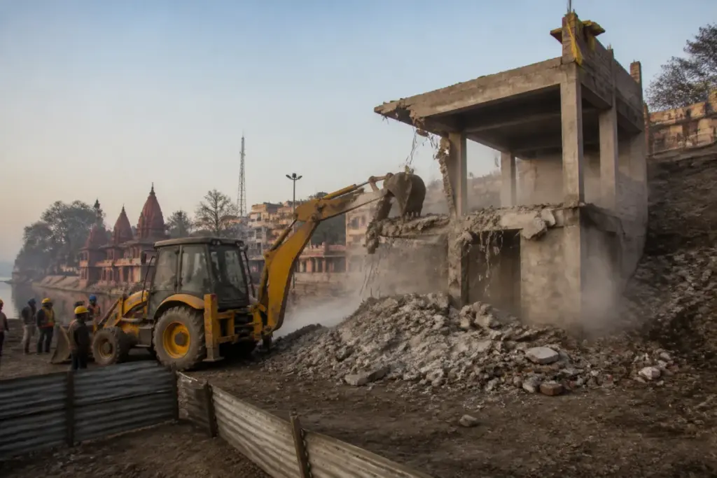 Simhastha land demolition by Ujjain civic officials near Jaisinghpura