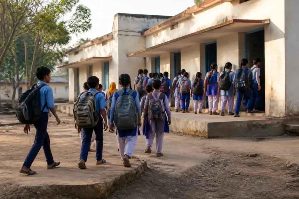 Rohtas school enrolment figures shown through a government school classroom in Bihar