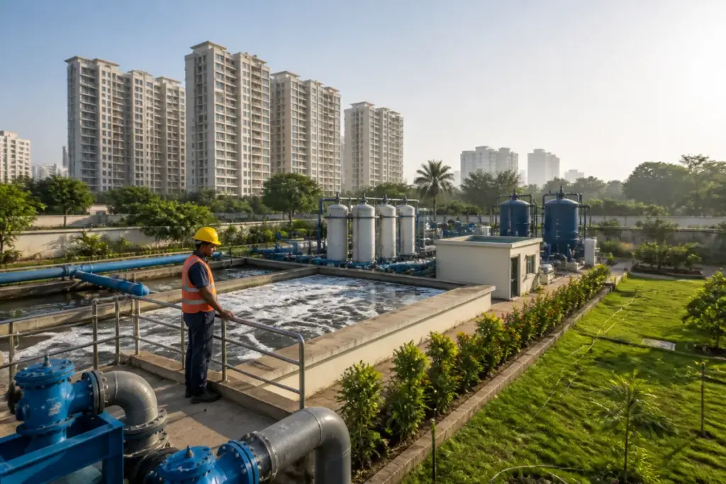 Hyderabad private STPs and treated wastewater infrastructure at an urban residential complex