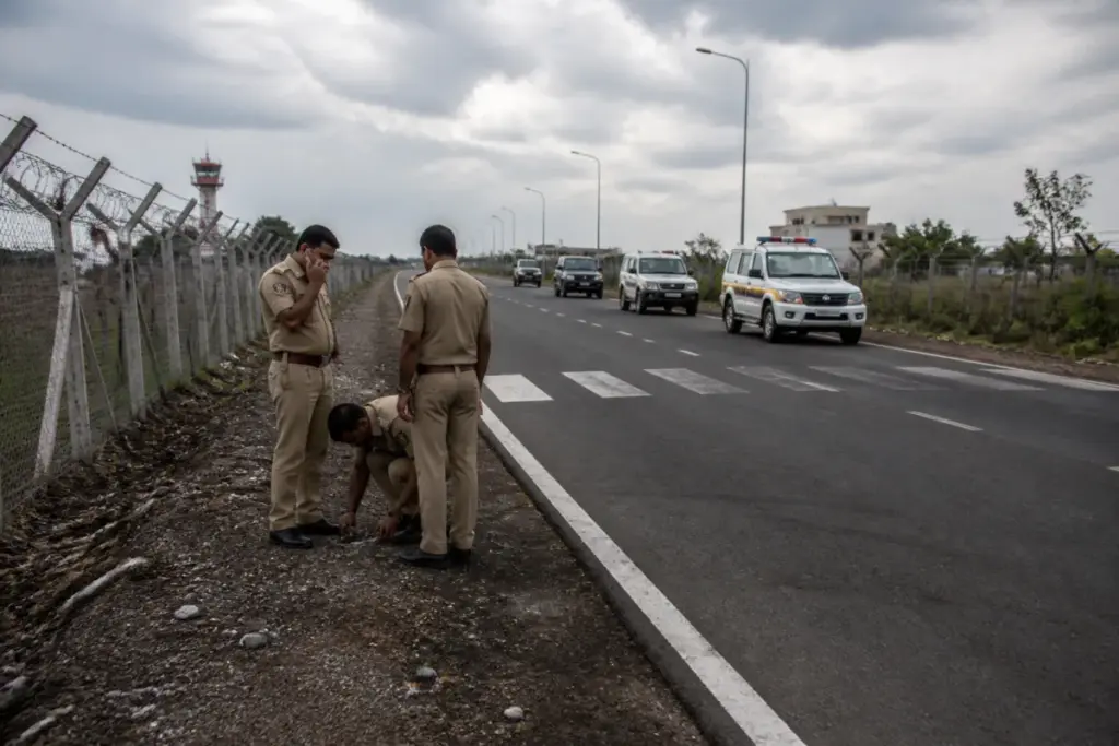 Police presence near the Baramati airport area after the Baramati airport attack