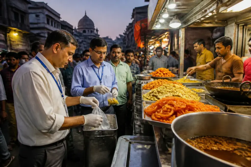 Ahmedabad food safety inspection at a fafda and jalebi shop before Dussehra