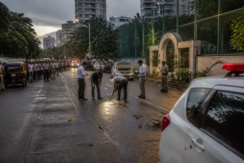 Police investigation near the site of the Juhu firing in Mumbai