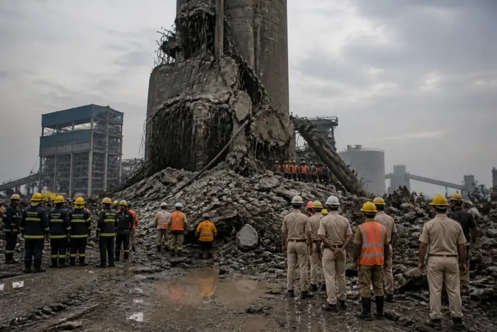 Blast furnace construction site at a West Bengal steel plant after a fatal structure collapse