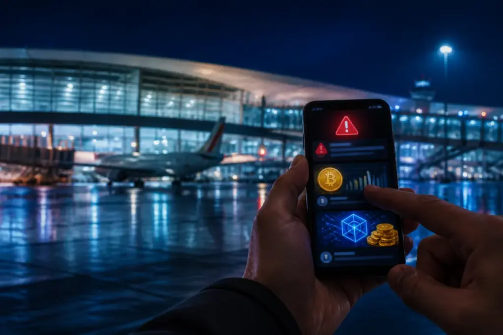 Hyderabad airport X account hack shown through a cybersecurity warning on a smartphone