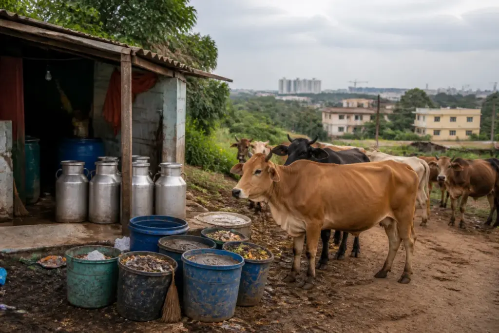 Bengaluru milk safety concerns linked to waste food being fed to cattle near Yelahanka