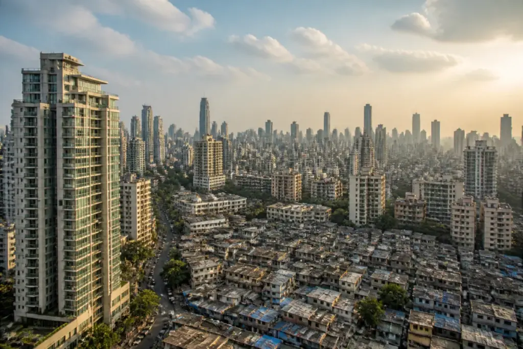 Mumbai luxury housing skyline with premium residential towers and dense city development