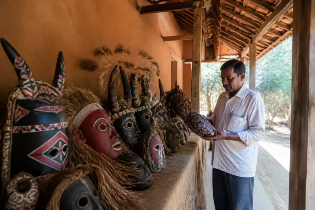 Bohada masks displayed at a cultural heritage centre in Nashik