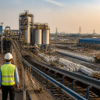Critical minerals in India represented by an industrial refinery and mineral-processing facility