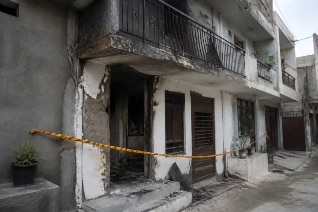 Delhi LPG blast aftermath at a damaged residential home in Najafgarh