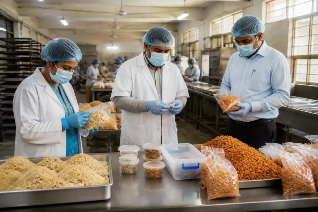 Hyderabad food safety officials inspect packaged pheni and traditional snacks