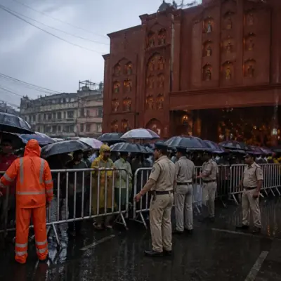 Kolkata stampede site near a Durga Puja pandal during heavy rain