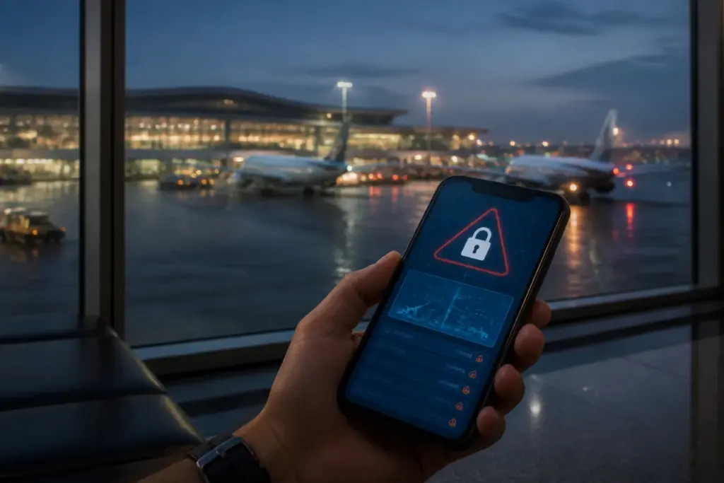 Hyderabad airport X account hack shown through a social media security alert on a phone