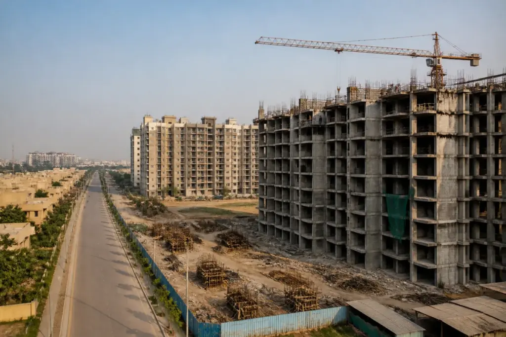 Noida affordable housing project with apartment towers under construction