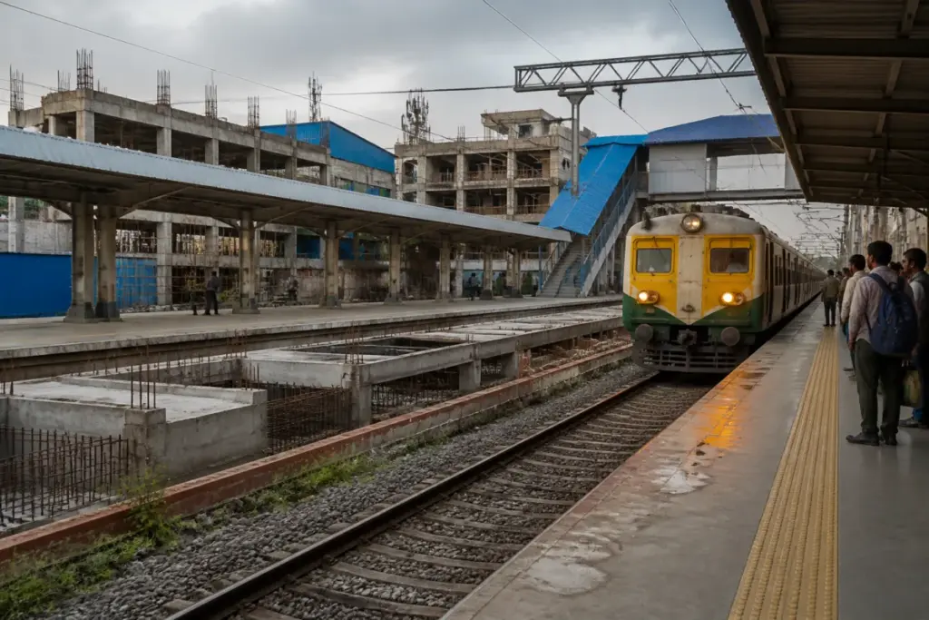 Faridabad railway station during ongoing redevelopment and restored train operations