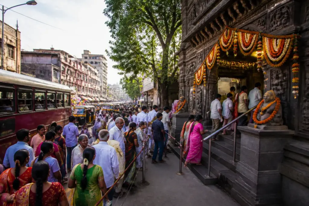 Pune Dussehra temple darshan arrangements at a busy city temple