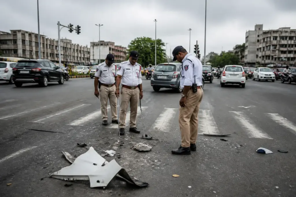 Ahmedabad road accident scene near Gulbai Tekra Telephone Exchange junction
