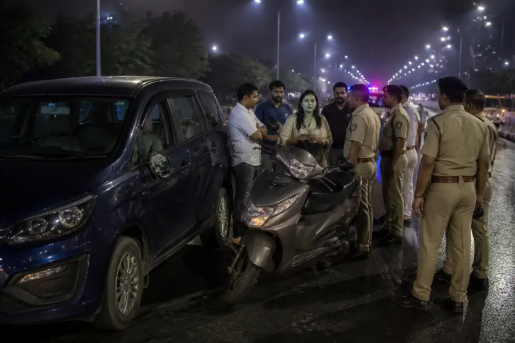 Ahmedabad woman corporator's car near a road dispute site in the city