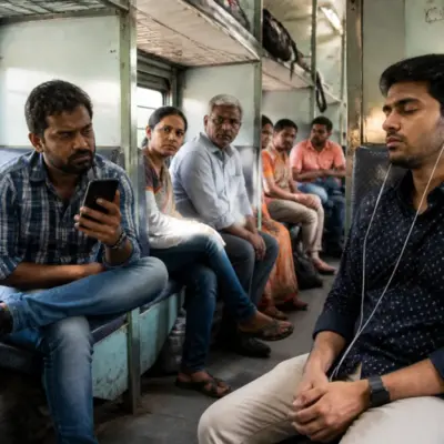 Indian Railways loud phone rule notice inside a crowded train coach