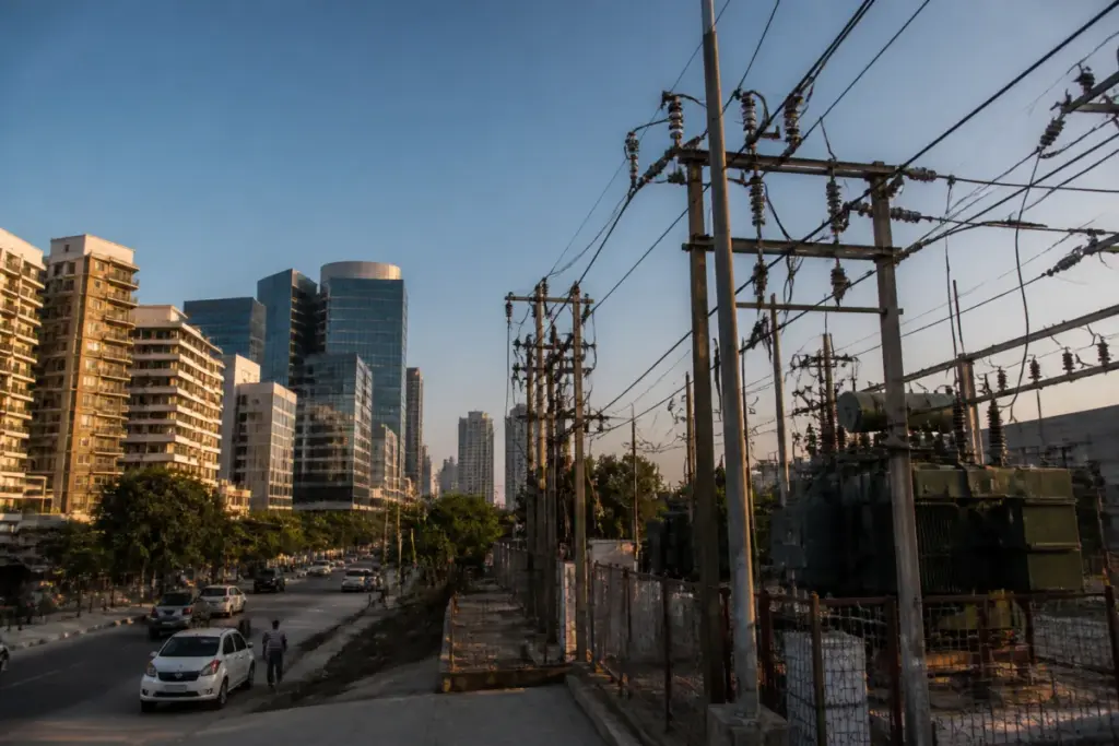 Gurugram power distribution network with urban buildings and electricity infrastructure