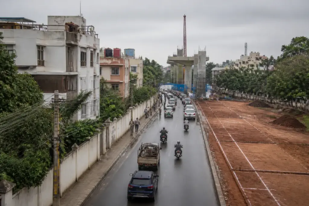 Bengaluru Metro Phase 3 alignment and land acquisition area near an urban road
