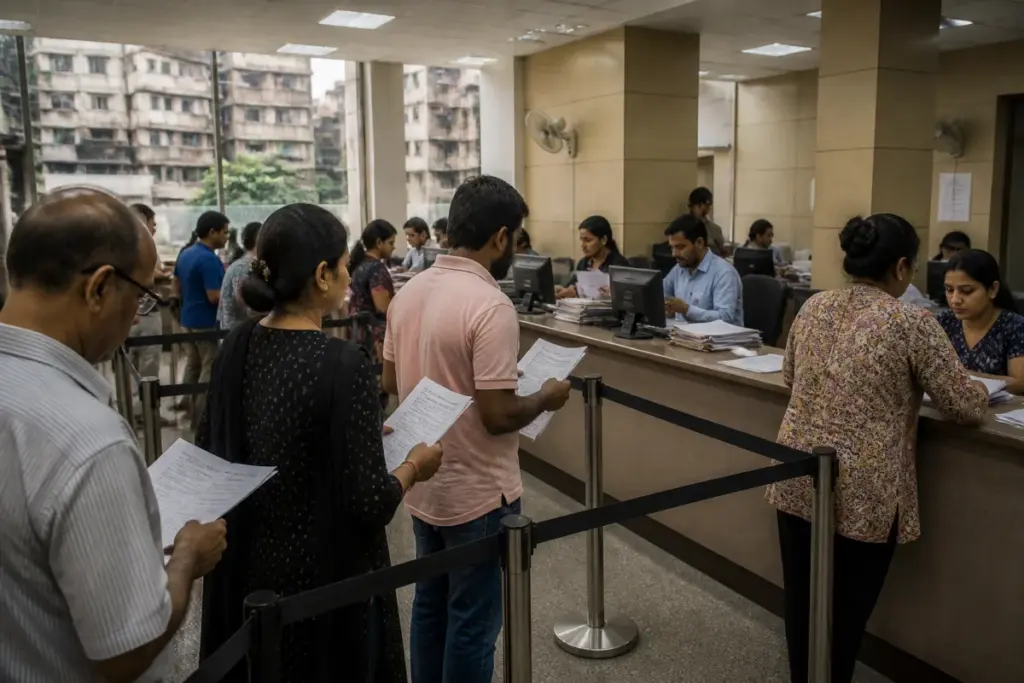 Mumbai voter roll revision documents and electoral officials at a civic office