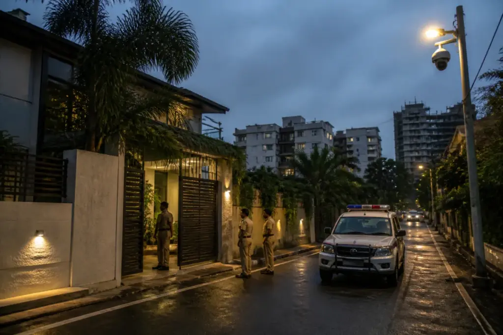 Thane police patrol near the residence of MLA Jitendra Awhad after a threat call