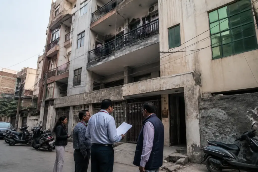 Delhi PG safety certificates and structural audit inspection at a multi-storey paying guest building