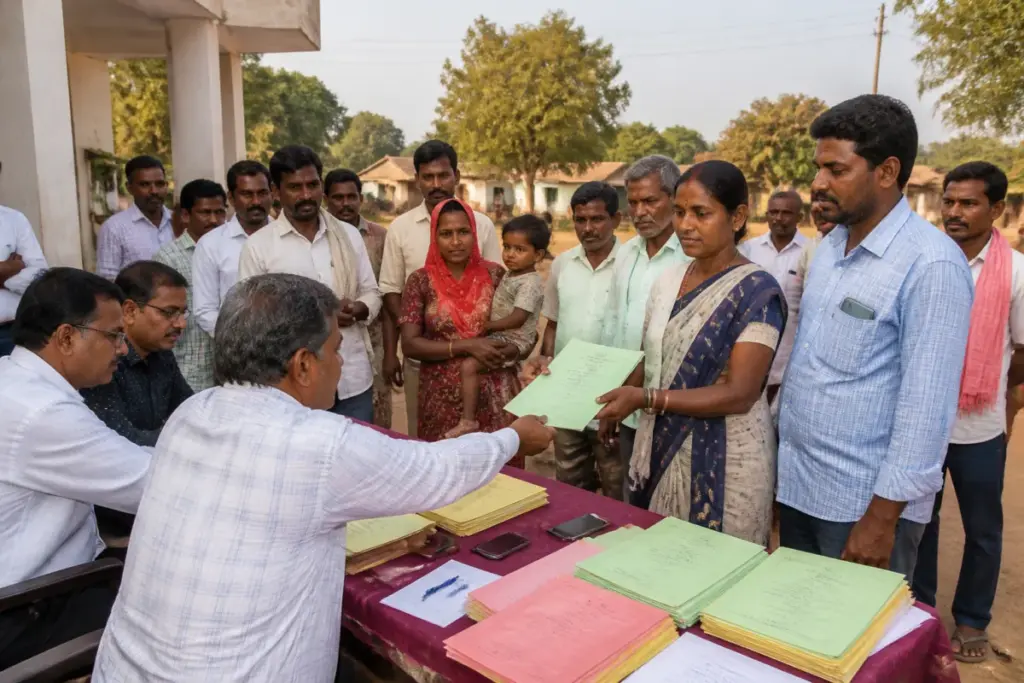 Indiramma housing scheme sanction letters being distributed to Telangana housing beneficiaries