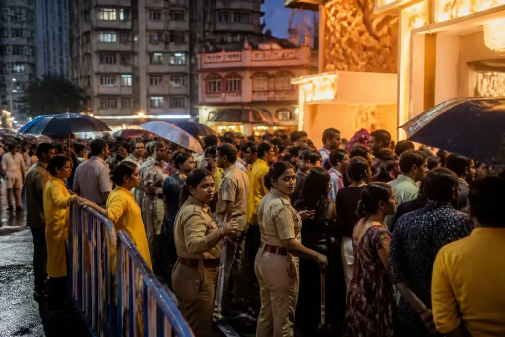Kolkata Durga Puja crowd safety concerns outside a crowded festival pandal
