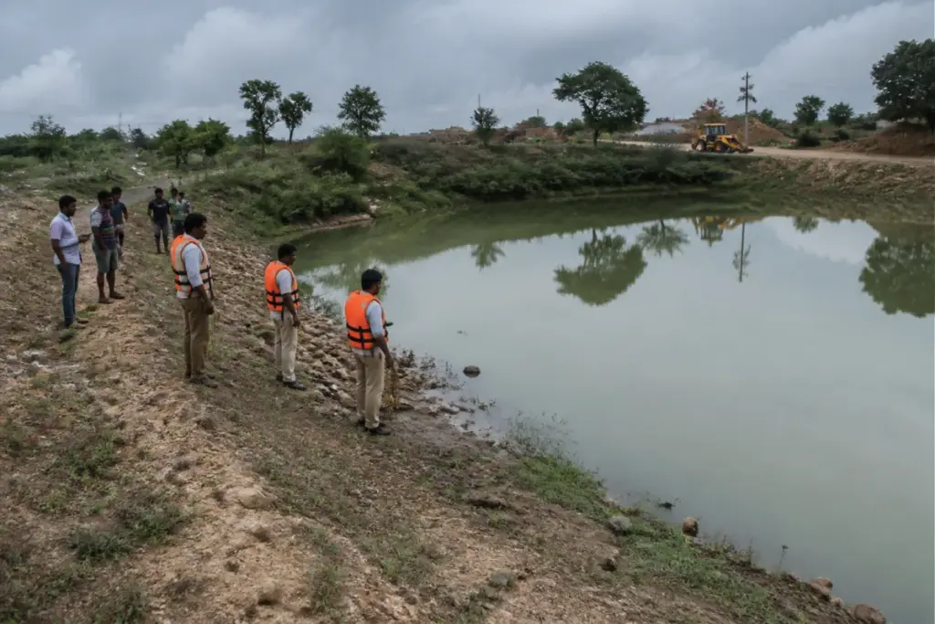 Rewa pond near Chaura village linked to the drowning of two construction workers