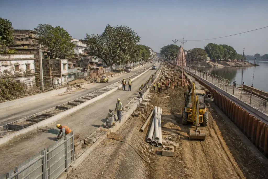 Simhastha 2028 projects under construction along a Ujjain pilgrimage route