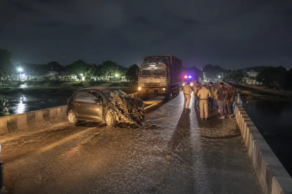 Girna bridge accident scene near Bambhori after a truck and hatchback collision