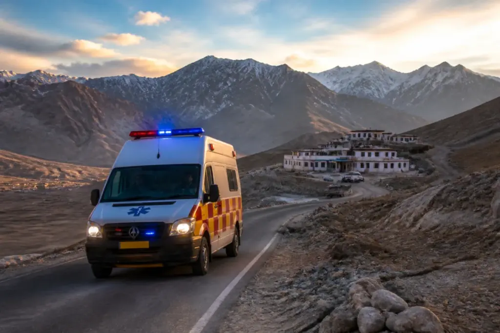 Ladakh ambulance service vehicle serving a remote mountain village