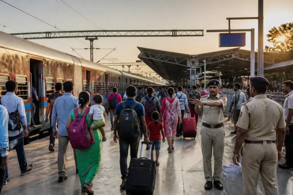 Special trains at a busy South Central Railway station during the festive travel rush