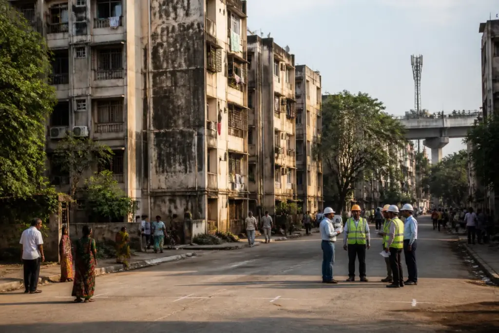 Yerawada MHADA Colony redevelopment buildings in Pune facing safety and permission concerns