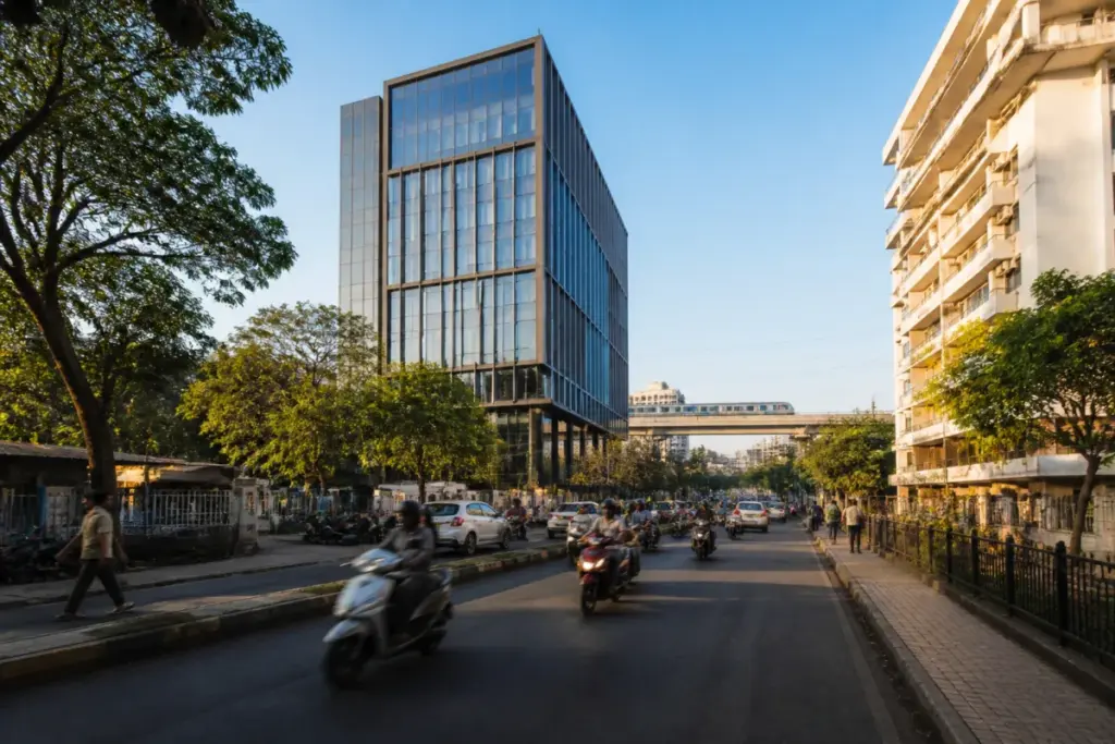 Pune office market viewed from a western neighbourhood near metro-connected urban streets