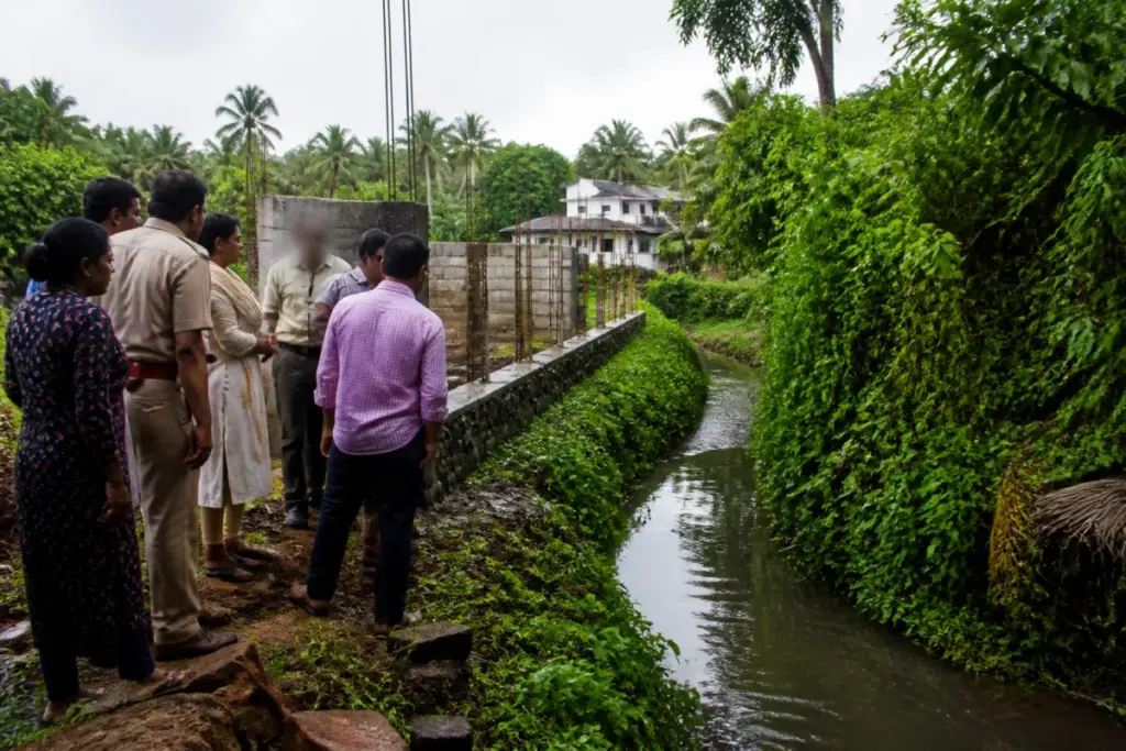 Koorachithodu water channel beside a disputed construction site in Aikkaranad, Kerala