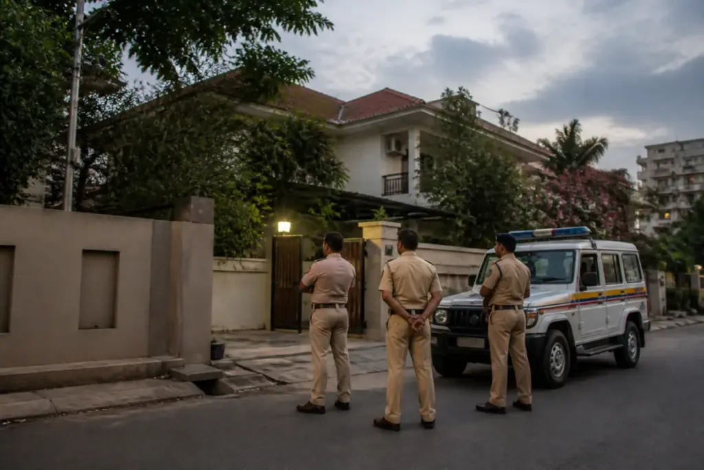 Thane police patrol near the residence of MLA Jitendra Awhad after a threat call